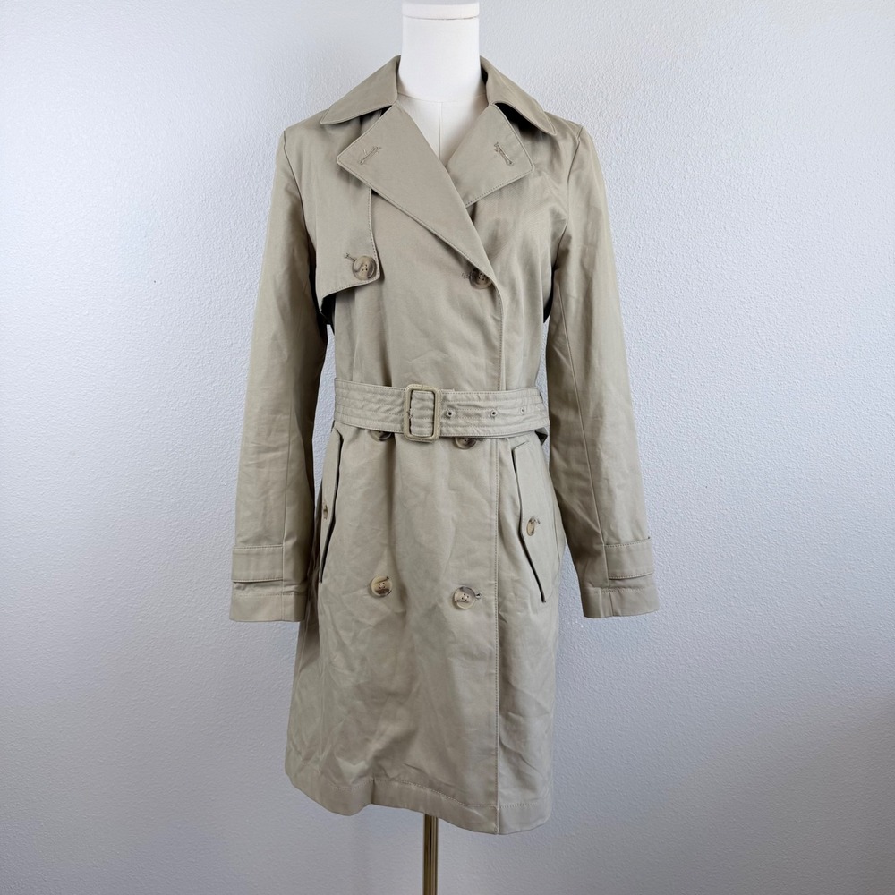 Classic Gap Womens Khaki Tan Double Breasted Belted Trench Coat Small